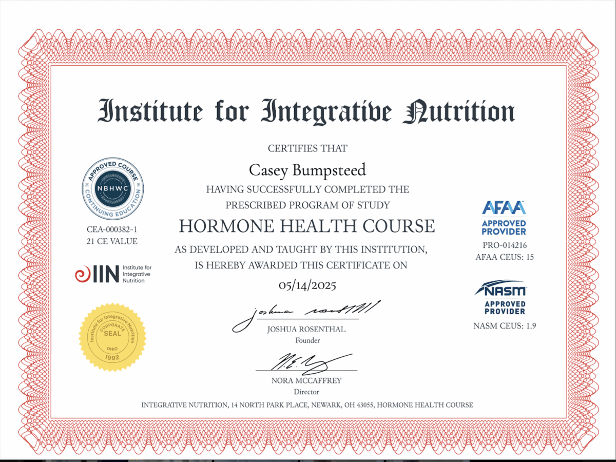 IIN certificate hormone health