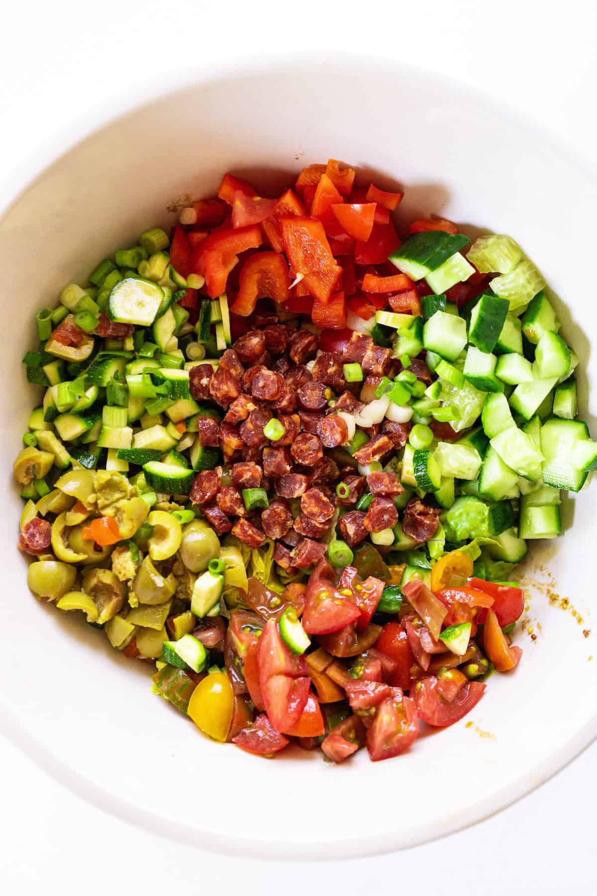 Antipasto ingredients in bowl