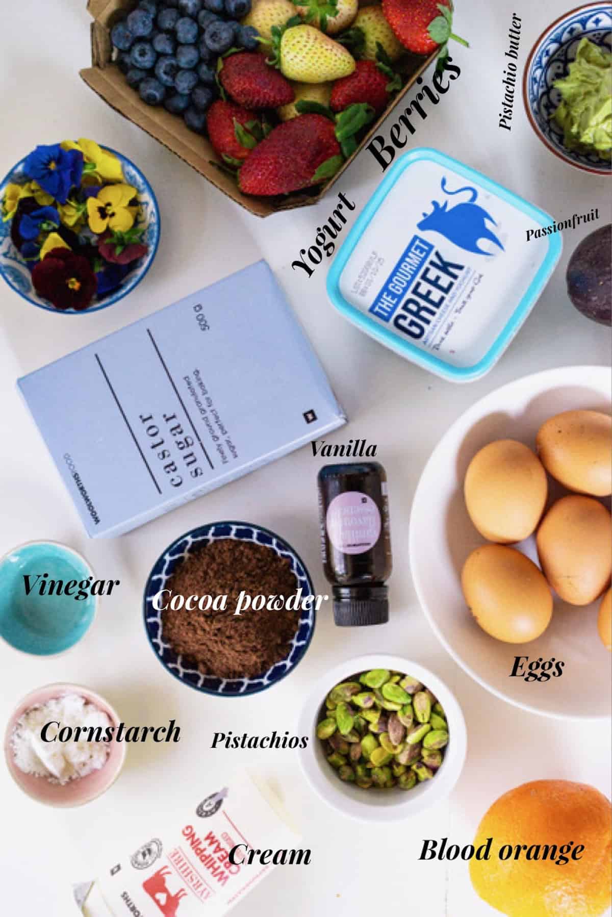 Berry pavlova ingredients labelled