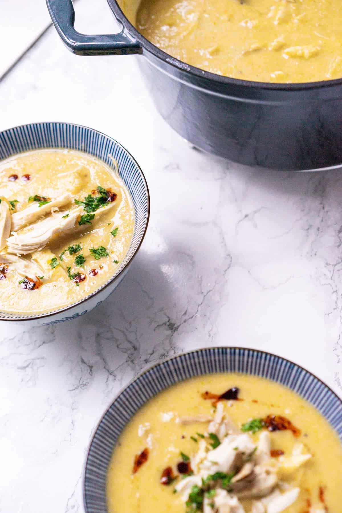 Bowls of creamy chicken soup