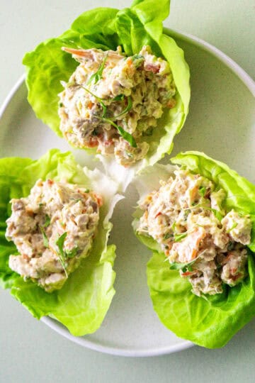 3 lettuce cups with chicken salad