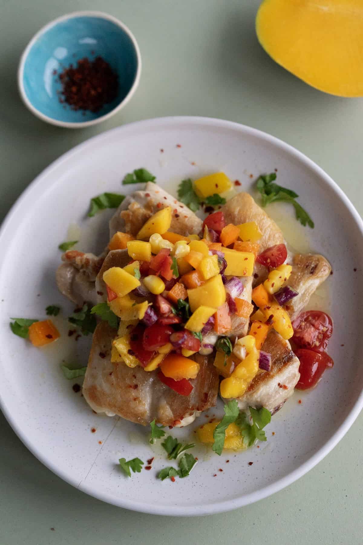 chicken with mango corn salsa