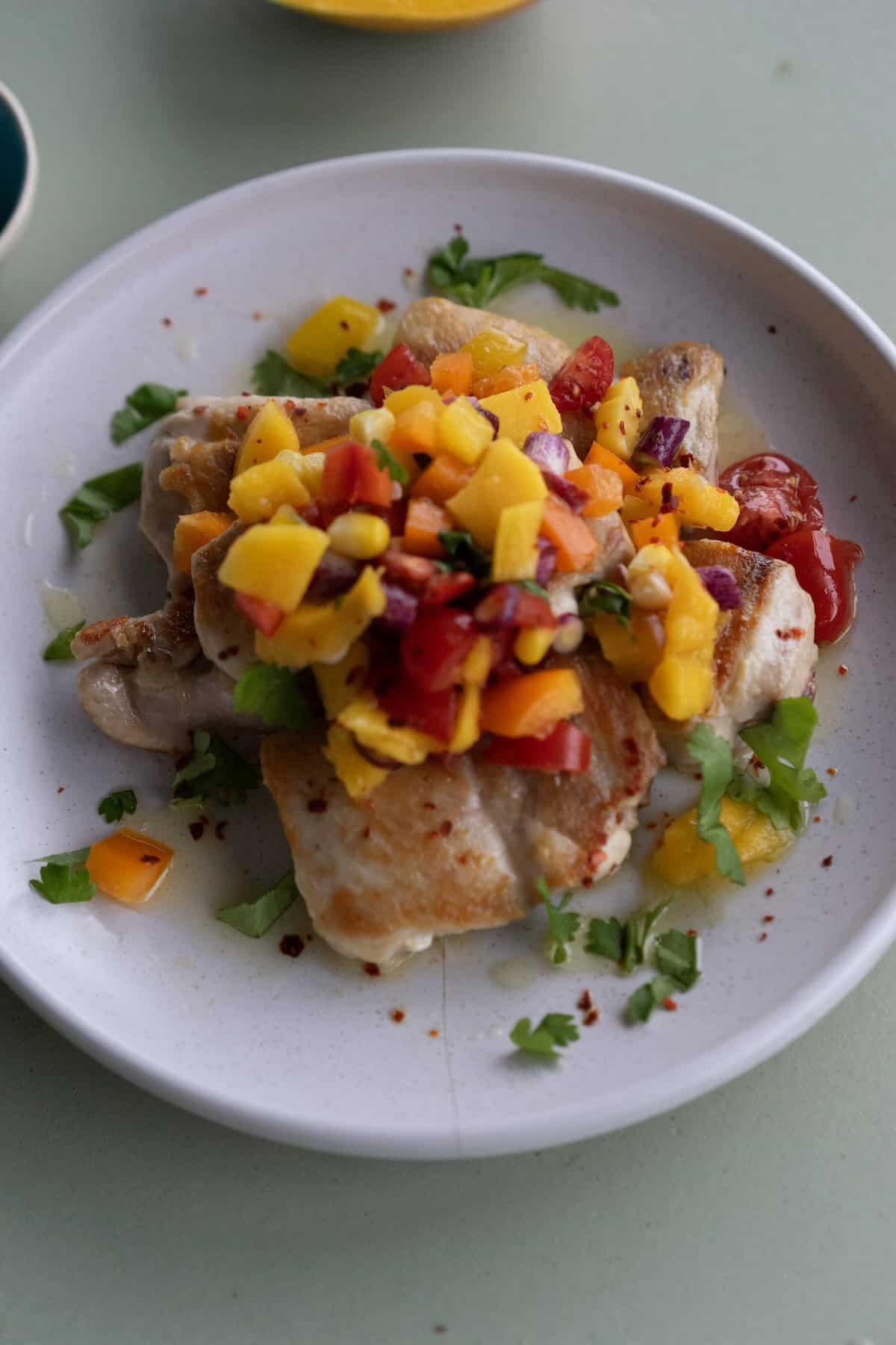 chicken with mango corn salsa