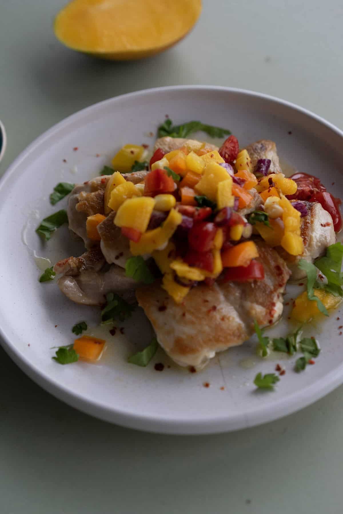 chicken with mango corn salsa
